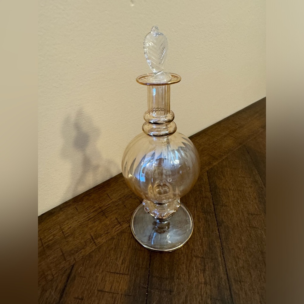 Stunning peach lustre vintage Bavarian glass 7 1/4" perfume bottle